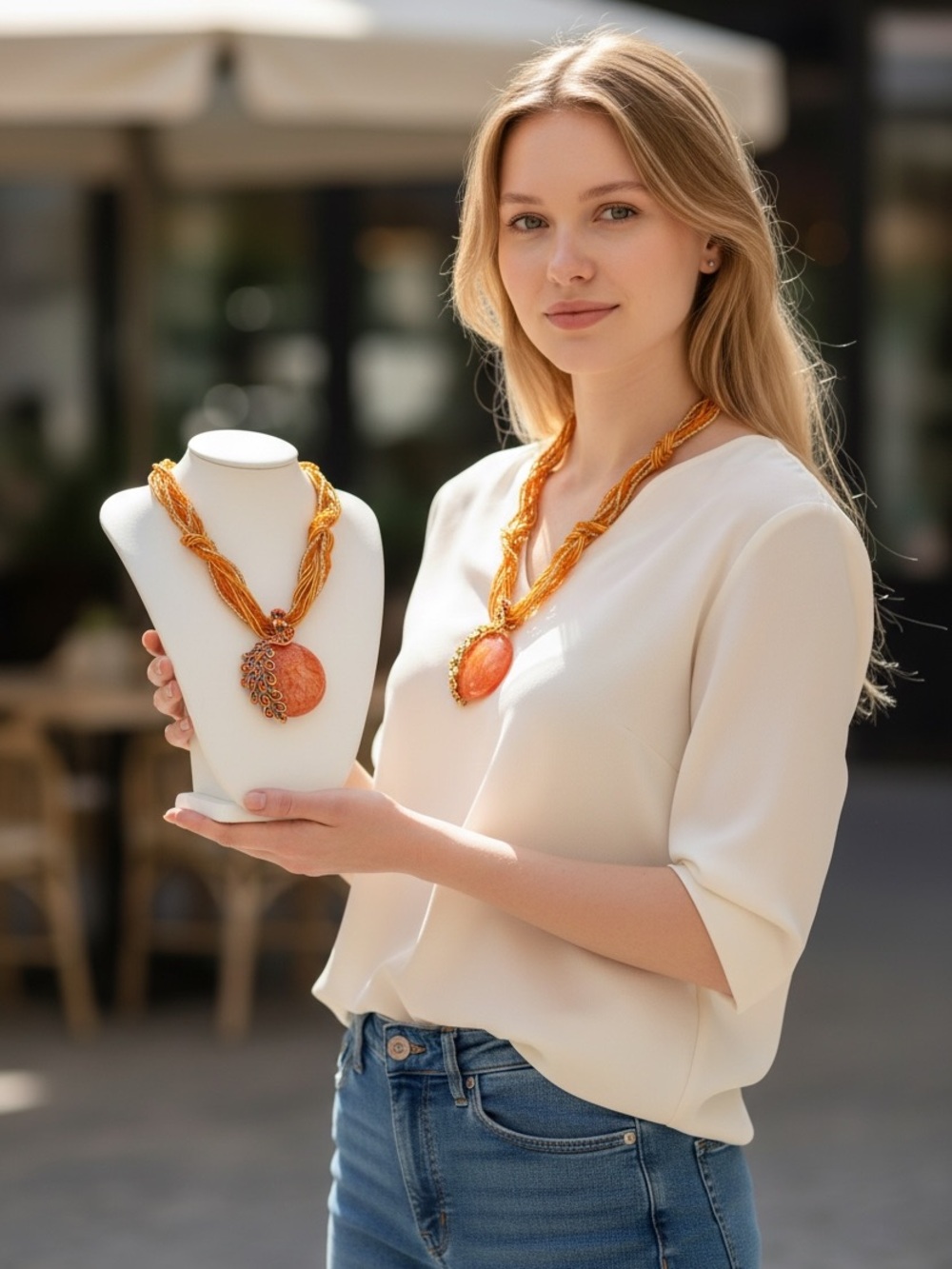 Vintage Peacock Gemstone Bohemian Necklace 🆕